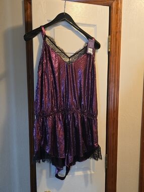 Cacique Metallic Purple Lace-Trim Chemise